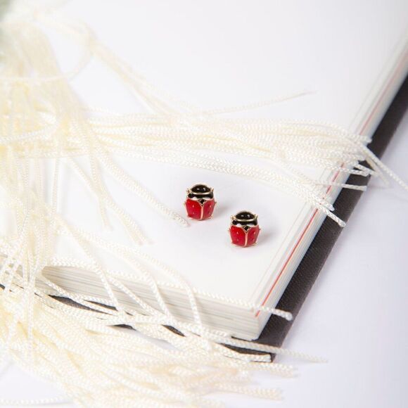 14k Solid Gold Ladybird Earrings | Enamel Jewelry | Everyday Jewelry | Birthday - Picture 7 of 7